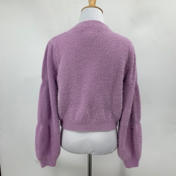 Nanette Lepore Cardigan Womens S Small Orchid Ice Button Fuzzy Cropped Sweater - Picture 5 of 11